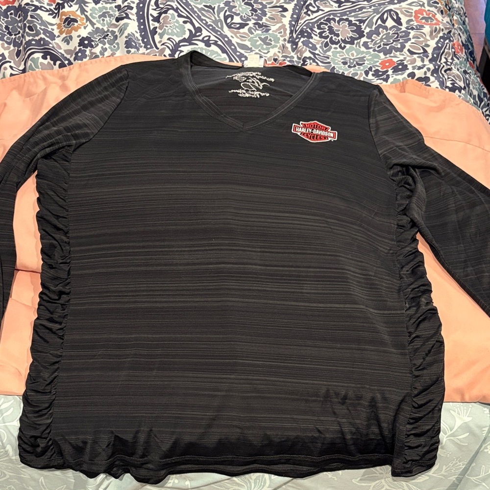 Harley-Davidson Black V-Neck Long Sleeve Top